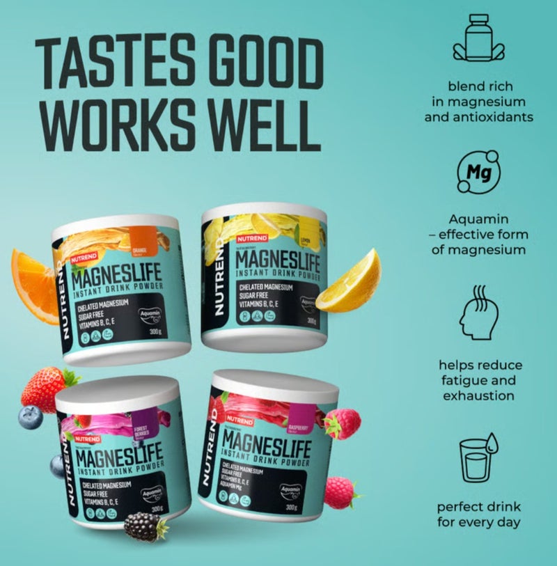 NUTREND Magneslife Instant Drink Powder  - Raspberry - 300g | Chelated Magnesium | Sugar Free - Image 3